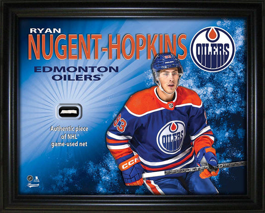 Ryan Nugent-Hopkins 16x20 PhotoGlass Frame with Authentic NHL Game-Used Net – Edmonton Oilers