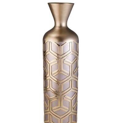 22 Tall Polyresin Decorative Vase, Weave Rose Gold Design - Velora