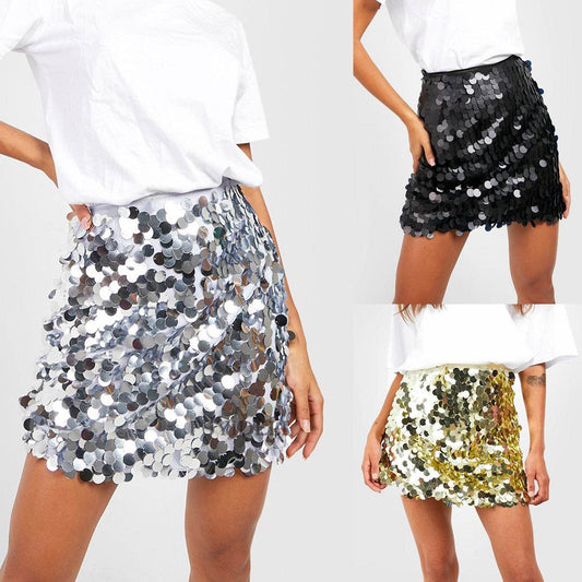 High Waist Sequined Mini Skirt - Velora