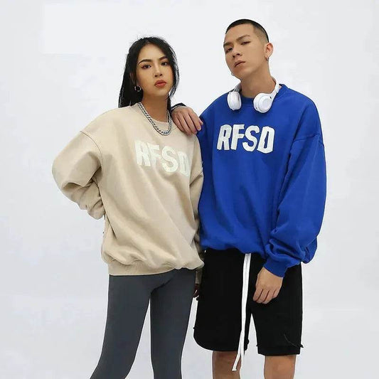 Fleece-lined Loose Street Drop-shoulder Printed Round Neck Sweatshirt Unisex - Velora