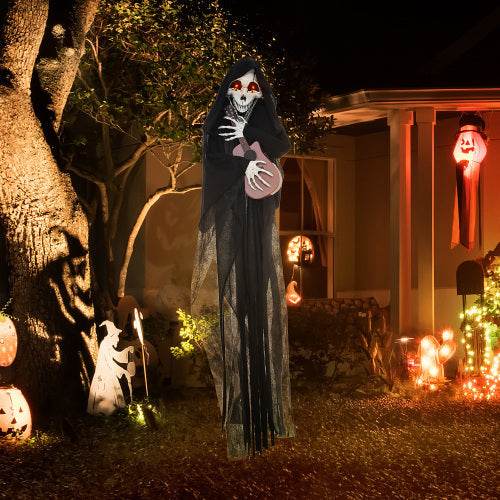 HOMCOM 4.3 Outdoor Halloween Decoration Animatronic Guitar-playing Grim Reaper, Sound And Motion Activated Animated Prop With Light Up Eyes Guitar Music - Velora