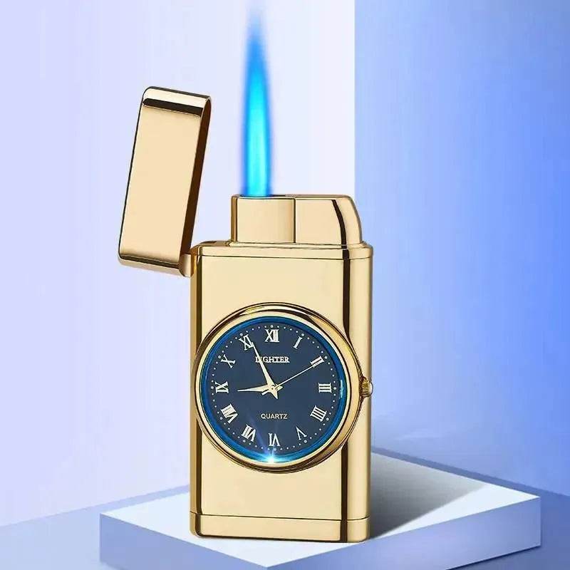 New Lighter With Electric Watch Rocker Arm Automatic Ignition Straight Blue Flame Lighter Creative Real Dial Inflatable Windproof Cigar Lighter Men's Watch Gift - Velora