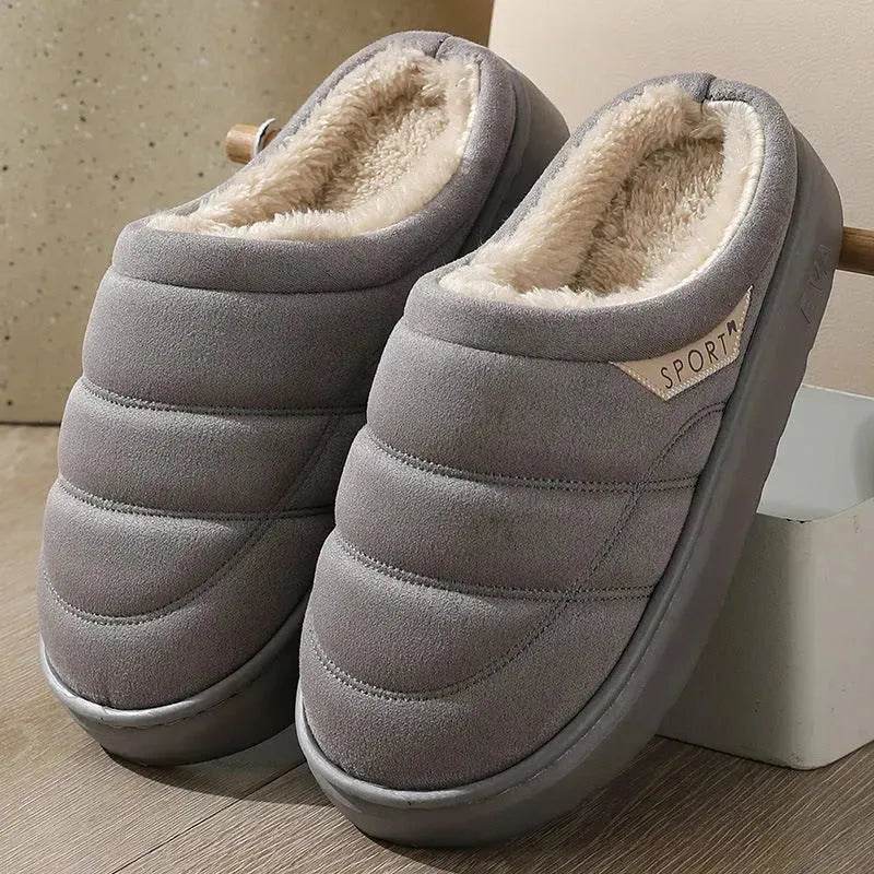 Fashion Solid Plush Slipper Winter Warm Indoor Floor Bedroom Home Slippers For Couple Thick-soled House Shoes Women Men - Velora