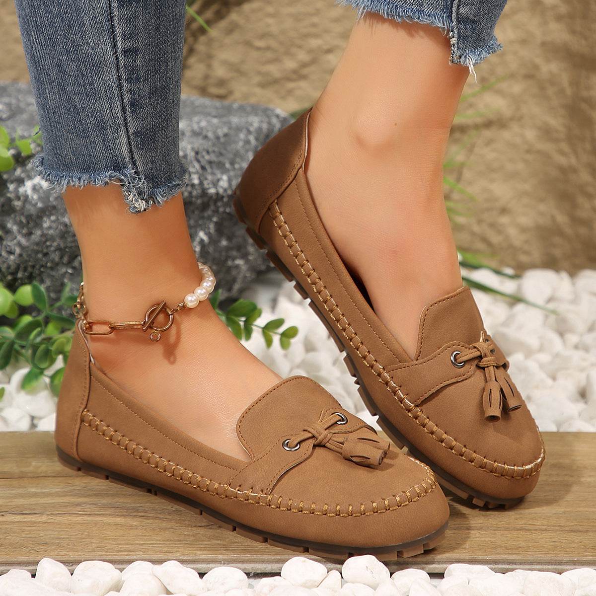 Women's Round Head Loafers Fashion Non-slip Soft Comfortable Flats Shoes - Velora
