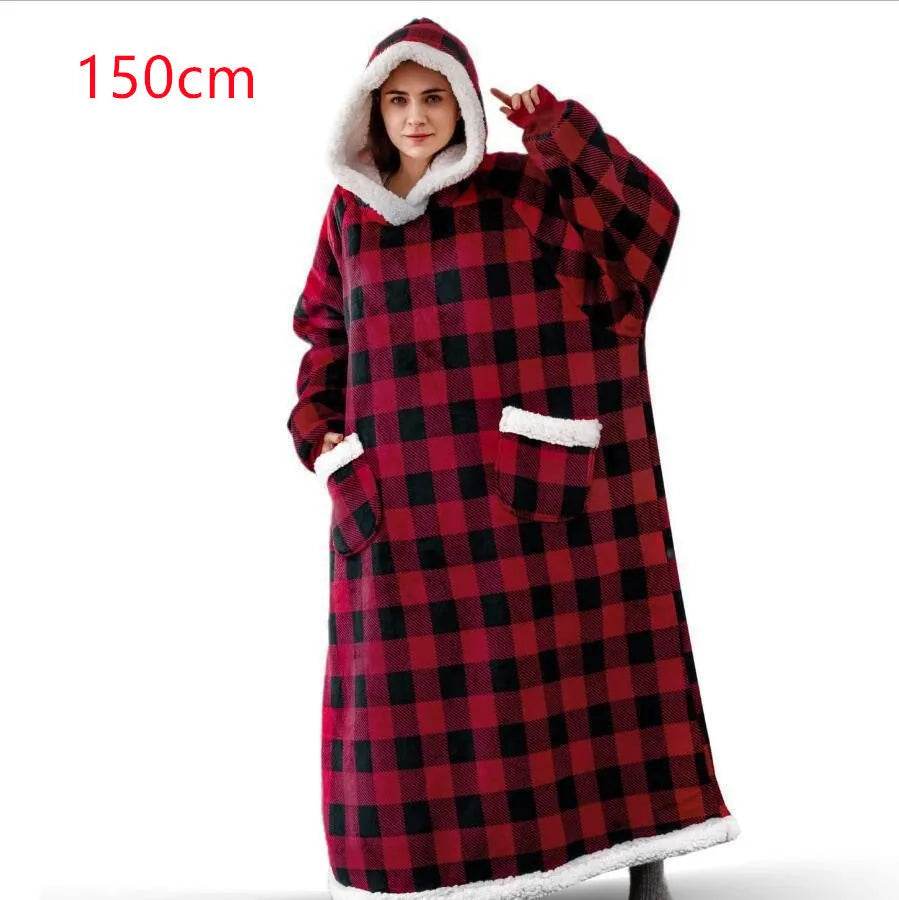 Fleece Oversized Hoodie Blanket Winter Warm Home Clothes Women Men Oversized Pullover With Pockets - Velora