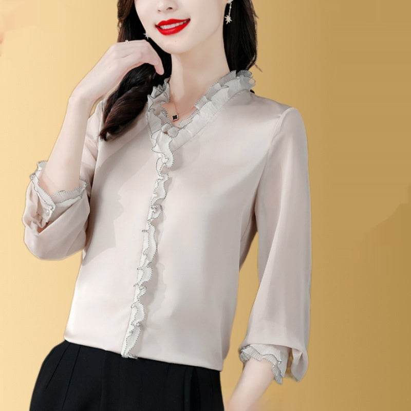 New Solid Color Chiffon Long-sleeved Shirt For Women - Velora