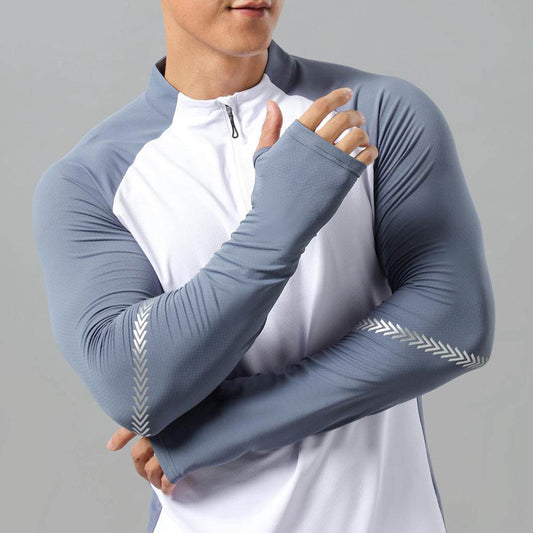 Mock Neck Half Zip Workout top for Men Long Sleeve exercise top - Velora