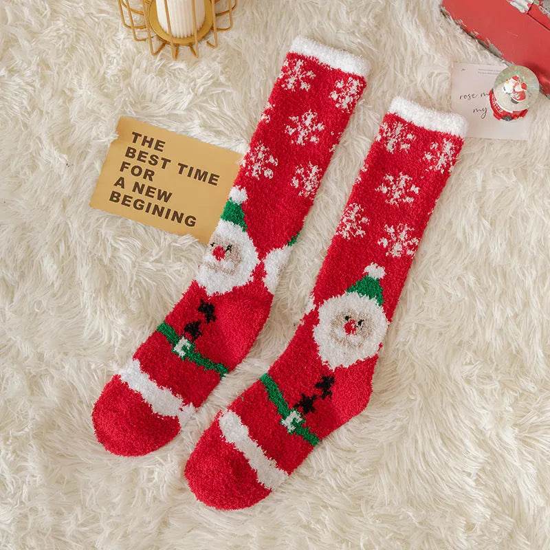 Coral Fleece Stockings Cartoon Thermal Christmas Room Socks - Velora