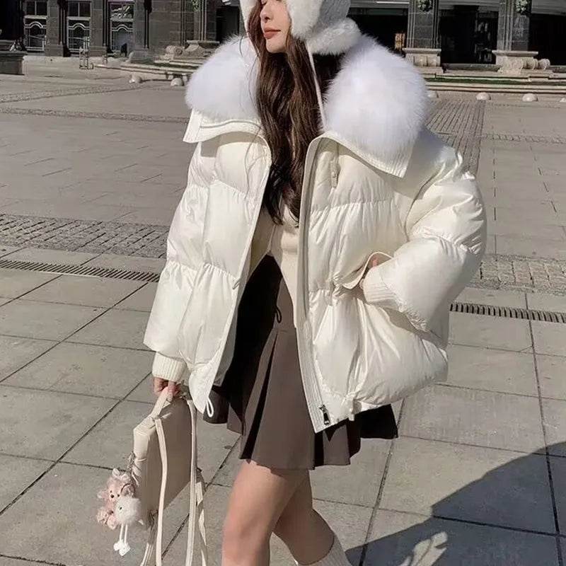 Women Cotton-padded Down Jacket Fur Collar Thick Puffer Winter Coat - Velora