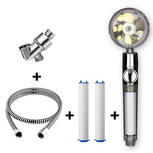 Propeller Driven Shower Head With Stop Button And Cotton Filter Turbocharged High Pressure Handheld Shower Nozzle - Velora