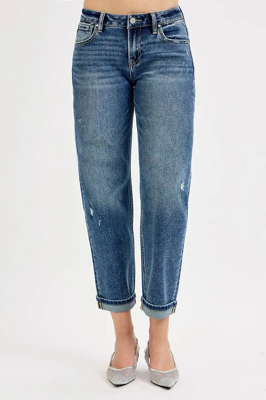 RISEN Full Size Low Rise Crop Boyfriend Jeans Plus Size - Velora