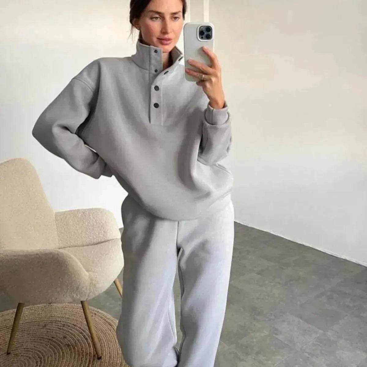 Oversized Solid Casual Pullovers Long Pant Set Warm Hoodie New Tracksuit Suit Fashion Pant Sets Sets For Women 2 Pieces joggers for women - Velora