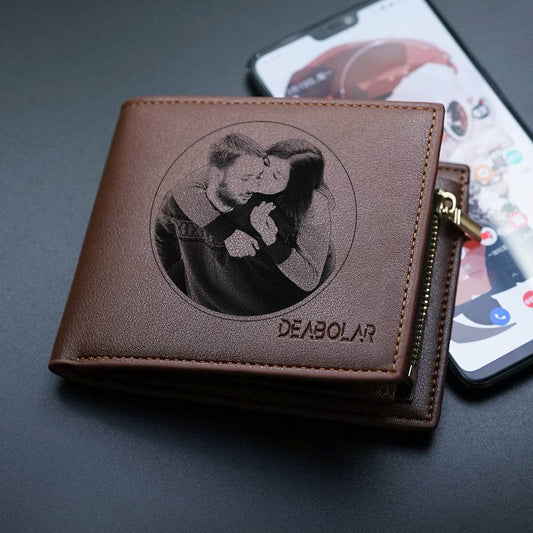 Custom Men's leather Wallet Zipper Valentine's Day gift Personalized Men's Wallet - Velora