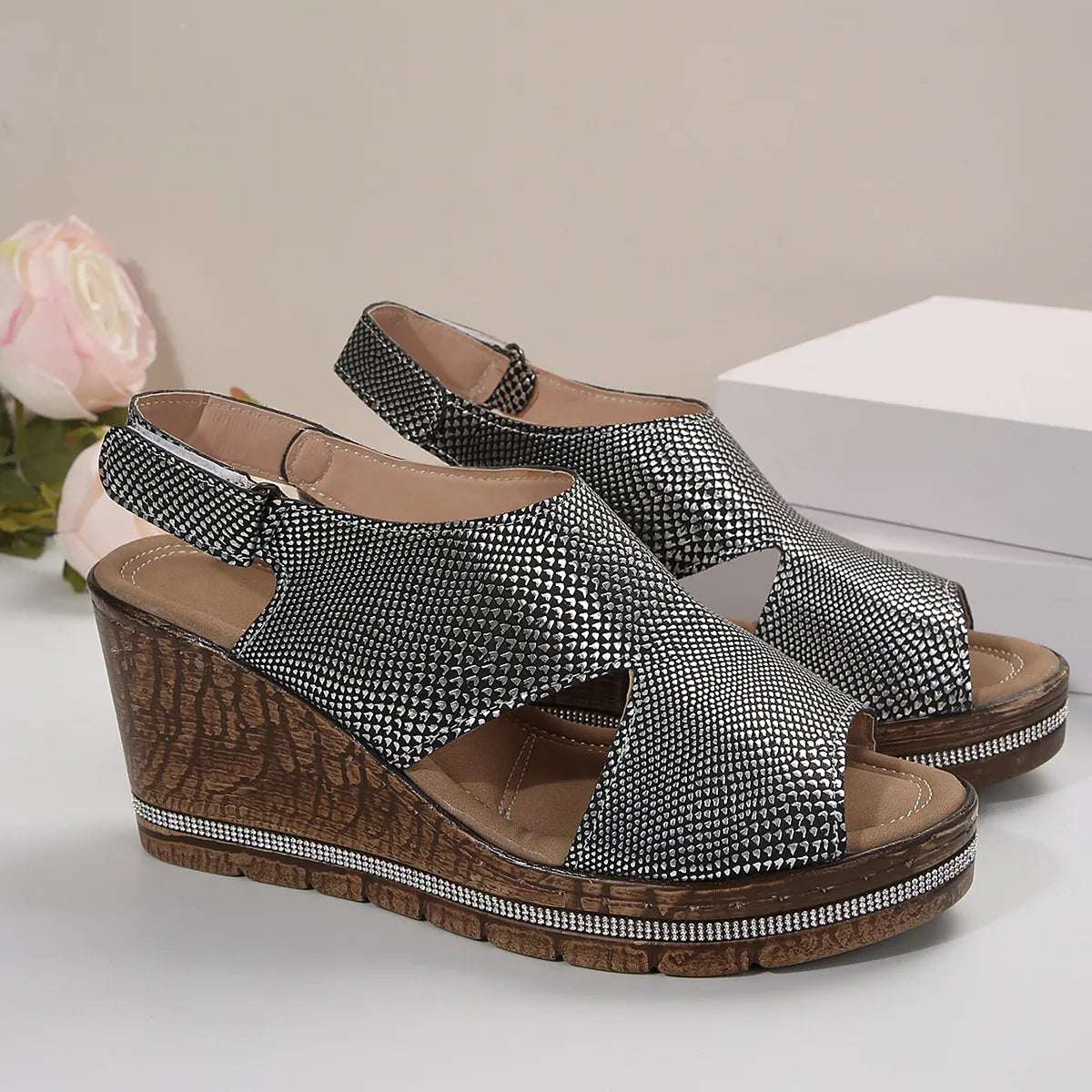 Peep Toe Wedge Sandals - Velora