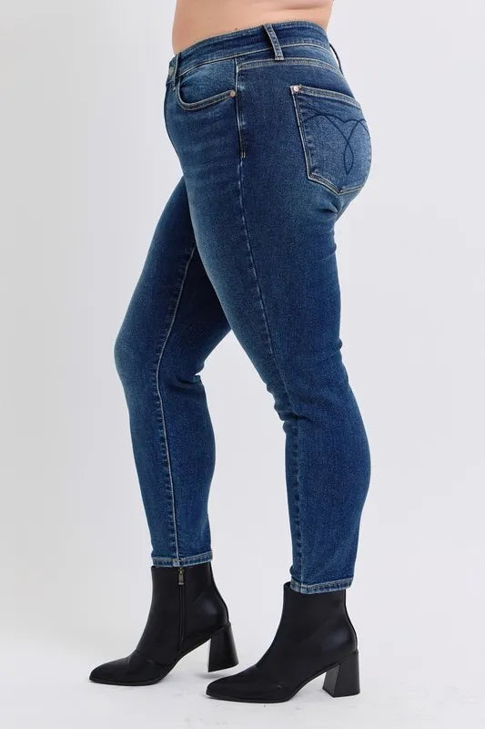 Judy Blue Full Size Run Mid-Rise Waist Skinny Jeans with Thermal Lining - Velora