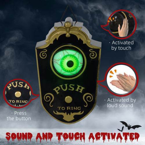 HOMCOM 7.1 Halloween Decoration, Animatronic Doorbell With Simulation Light-up Eyeball, Sound And Motion Activated Animated Prop W Piercing Doorbell Sound - Velora