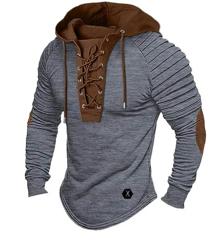 Spring And fall Pure Color Tied Hoodie Street fashion Bronzing Lacing Sweatshirt - Velora