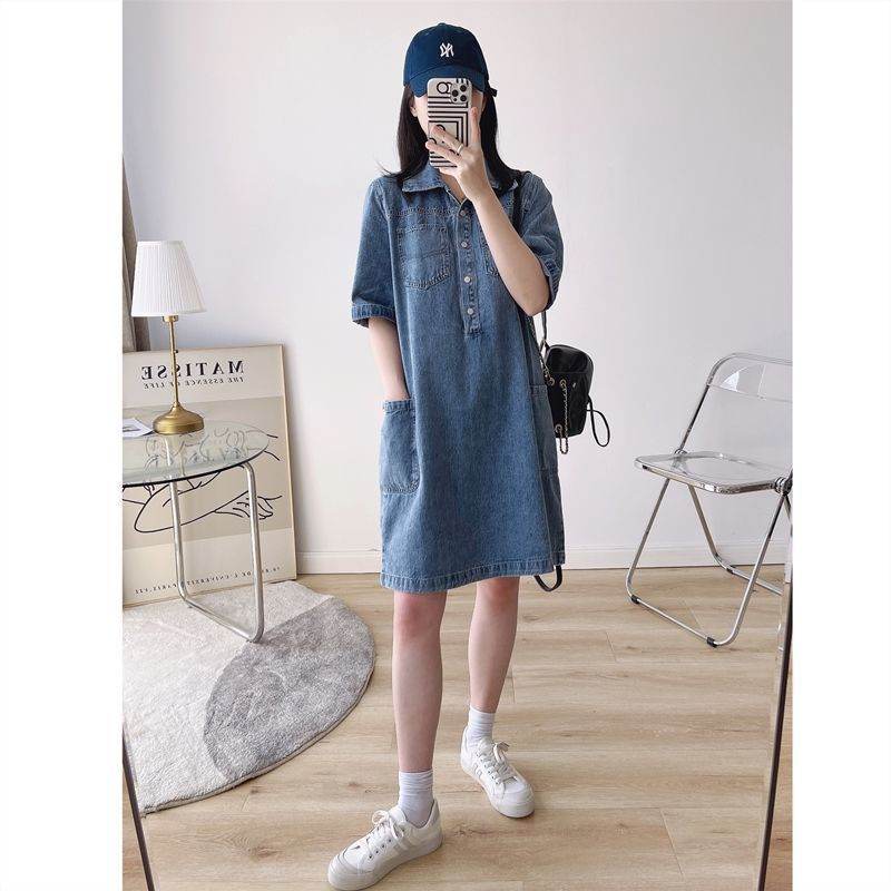 Women's Lapel Breasted Straight-leg Denim Dress - Velora