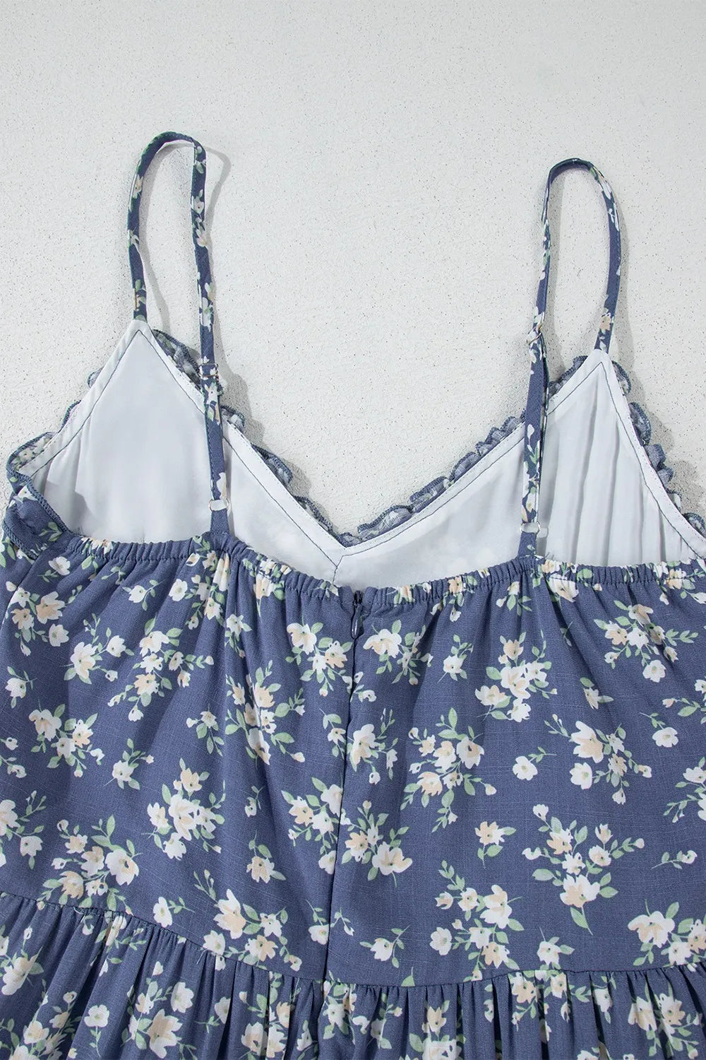 Floral Spaghetti Strap Frilled V Neck Tiered Midi Dress - Velora