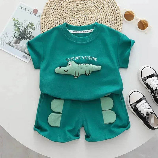 Baby Boy Three-dimensional Printing Fashionable Two piece Short sleeve polo shirt and Short - Velora