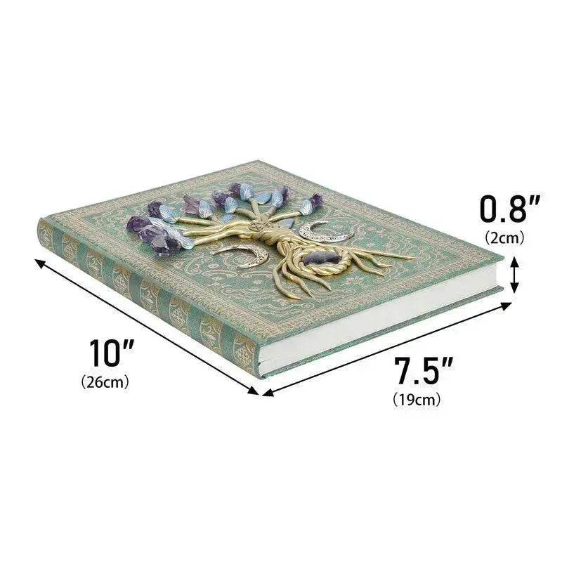 Simple Lucky Tree Pattern Personalized Creative Inlaid Natural Crystal Gem Journal Hard cover Note book - Velora