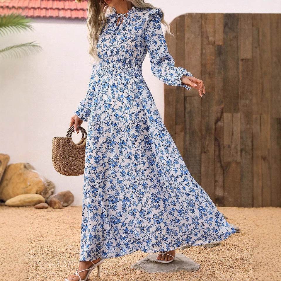 Elegant ladies Spring And Autumn Long Sleeve Floral maxi Dress - Velora