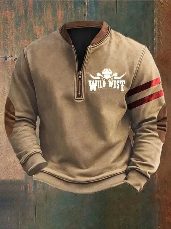 Casual 3D Digital Printing Stand Collar Men's Street Quarter Zip Sweatshirt top - Velora