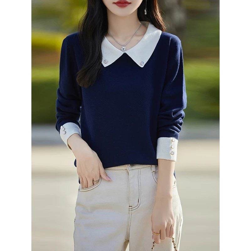Lapels Bottoming Sweater blouse top For Women - Velora