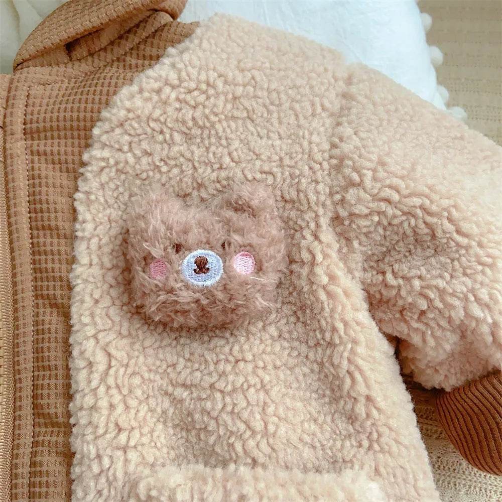 Children's Winter Jacket Korean-style Cute Bear Plus Velvet Cotton-padded Coat - Velora