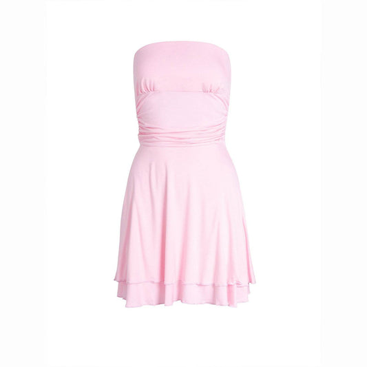Y2K Tube-top Short Dress Summer Sexy Pleated Tight Dresses For Womens Clothing - Velora