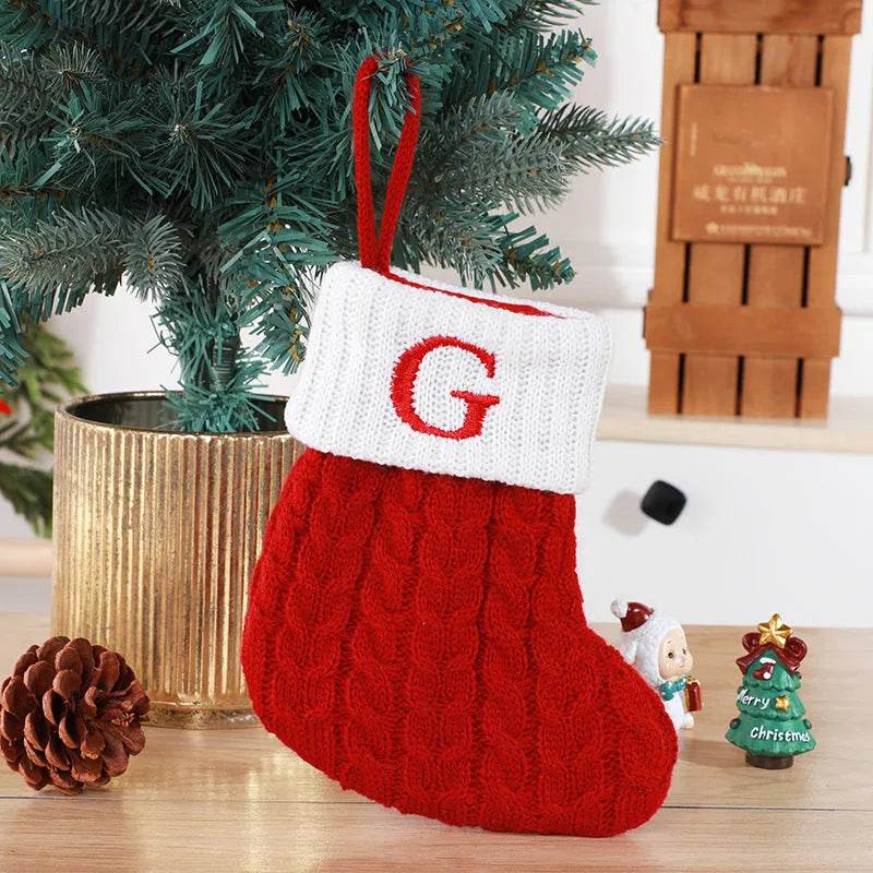 Cute Letters Christmas Stockings Decorative Creative Tree Pendant Wool Knitted Socks - Velora