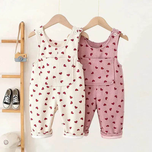 Fashion Girls Heart Printing Corduroy Overalls Baby girl Romper Jumpsuit - Velora