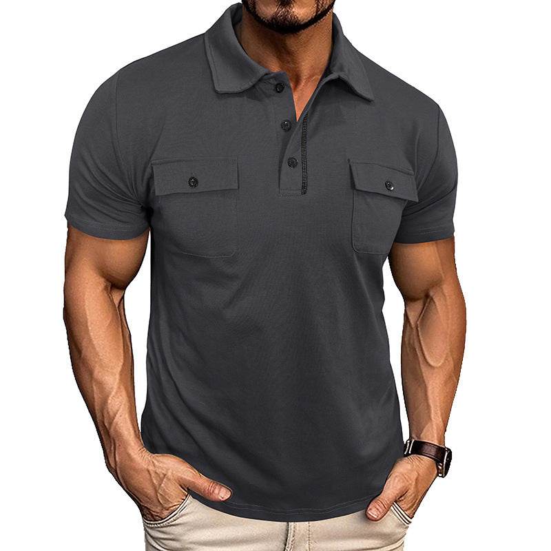 Summer Lapel Button Polo Shirt With Pockets Outdoor Fashion Short Sleeve Tops For Men Clothing - Velora