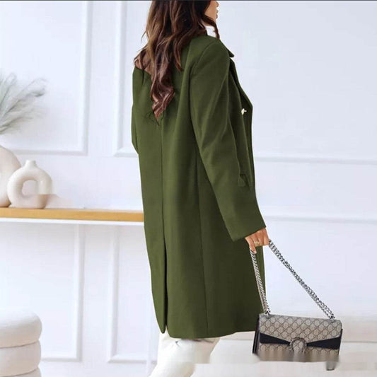 Simple Double Breasted Woolen Coat For Women - Velora