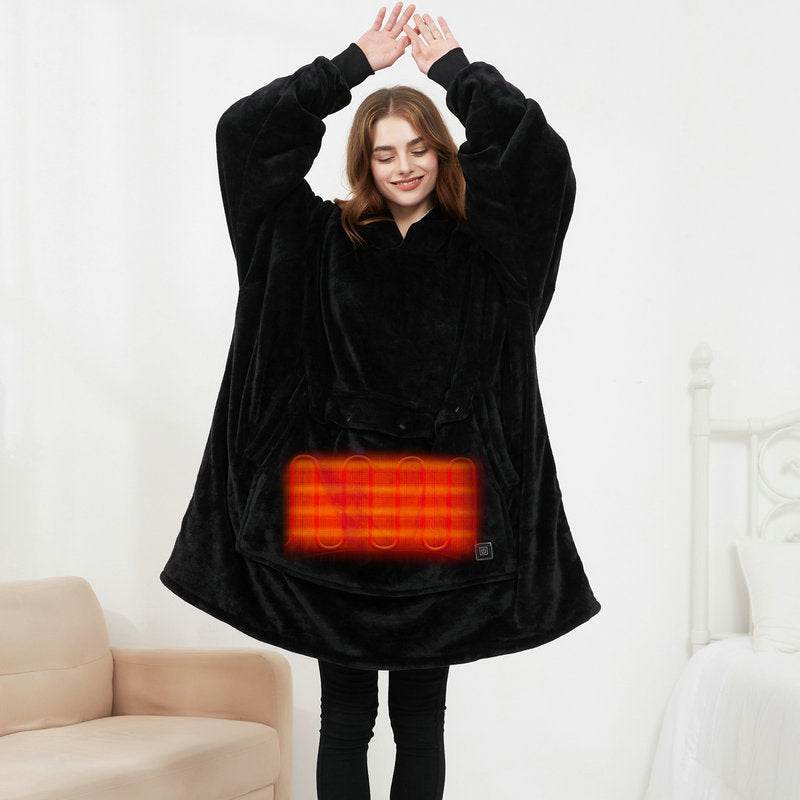 USB Heated Wearable Blanket Oversized Lazy Hoodie With Large Heating Area Back Cozy Warm Sherpa Hoodie Blanket No Battery Pack - Velora