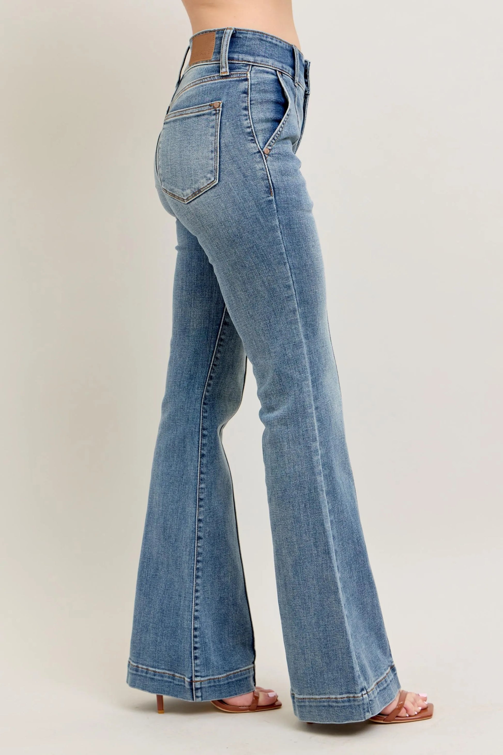 Judy Blue Full Size High-Waist Flare Denim Jeans with Front Seam Detail Plus Size - Velora