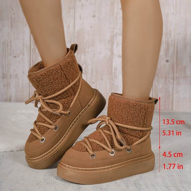 Plus Size Platform Cross Strap Snow Boots - Velora