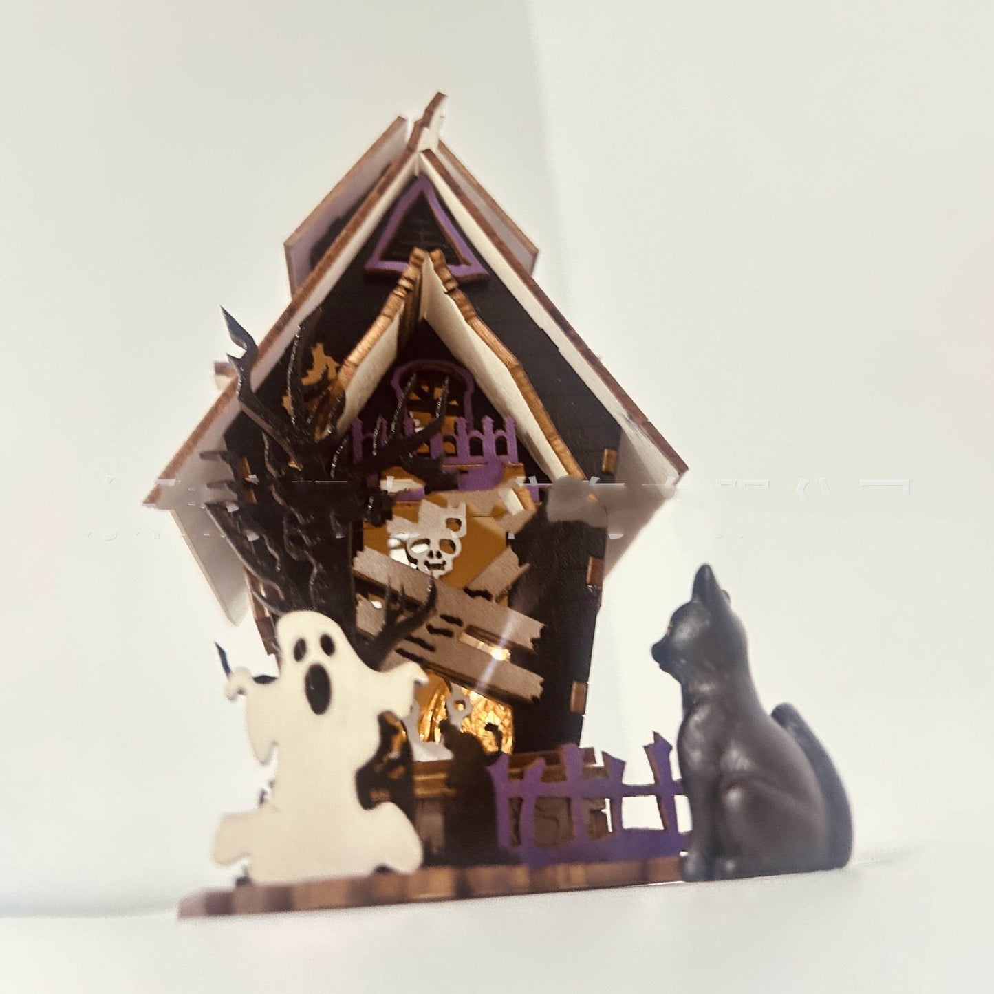 Halloween DIY Wooden Glowing Haunted House Table Decoration - Velora