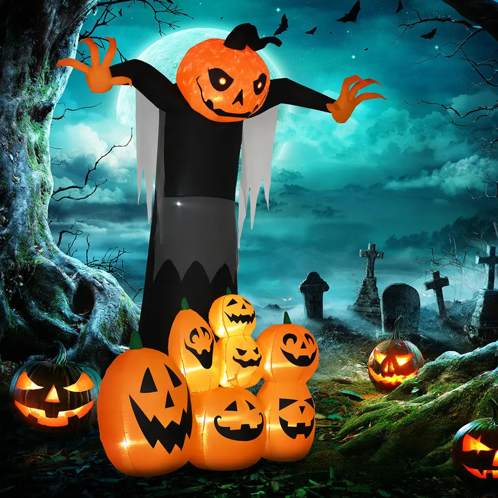 9ft Halloween Inflatables Outdoor Decorations, Pumpkin Ghost With Pumpkin Patch, Outdoor Giant Blow Up Yard Decor With Build-in LED For Garden, Lawn, Party, Holiday EX-STOCK Canada