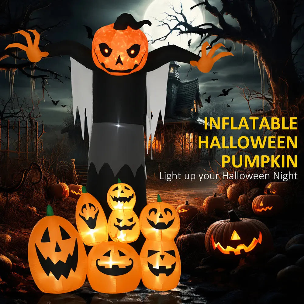 9ft Halloween Inflatables Outdoor Decorations, Pumpkin Ghost With Pumpkin Patch, Outdoor Giant Blow Up Yard Decor With Build-in LED For Garden, Lawn, Party, Holiday EX-STOCK Canada