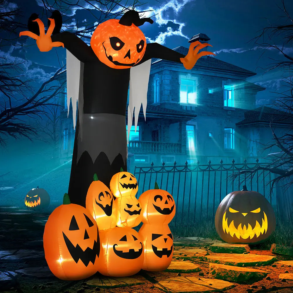 9ft Halloween Inflatables Outdoor Decorations, Pumpkin Ghost With Pumpkin Patch, Outdoor Giant Blow Up Yard Decor With Build-in LED For Garden, Lawn, Party, Holiday EX-STOCK Canada