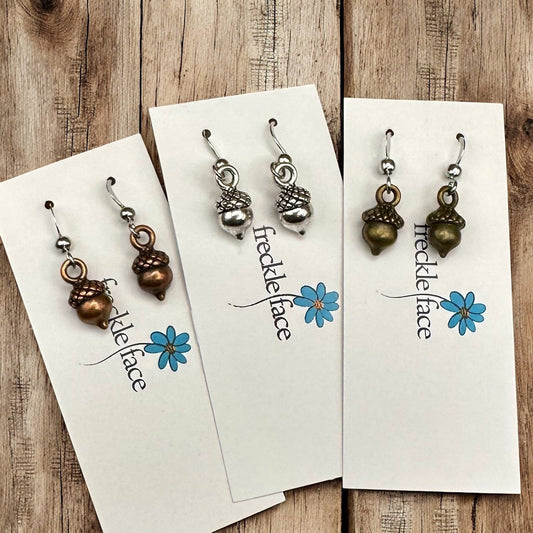 Simple Acorn Earrings – Minimalist Autumn-Inspired Earrings in Mixed Metals - Velora