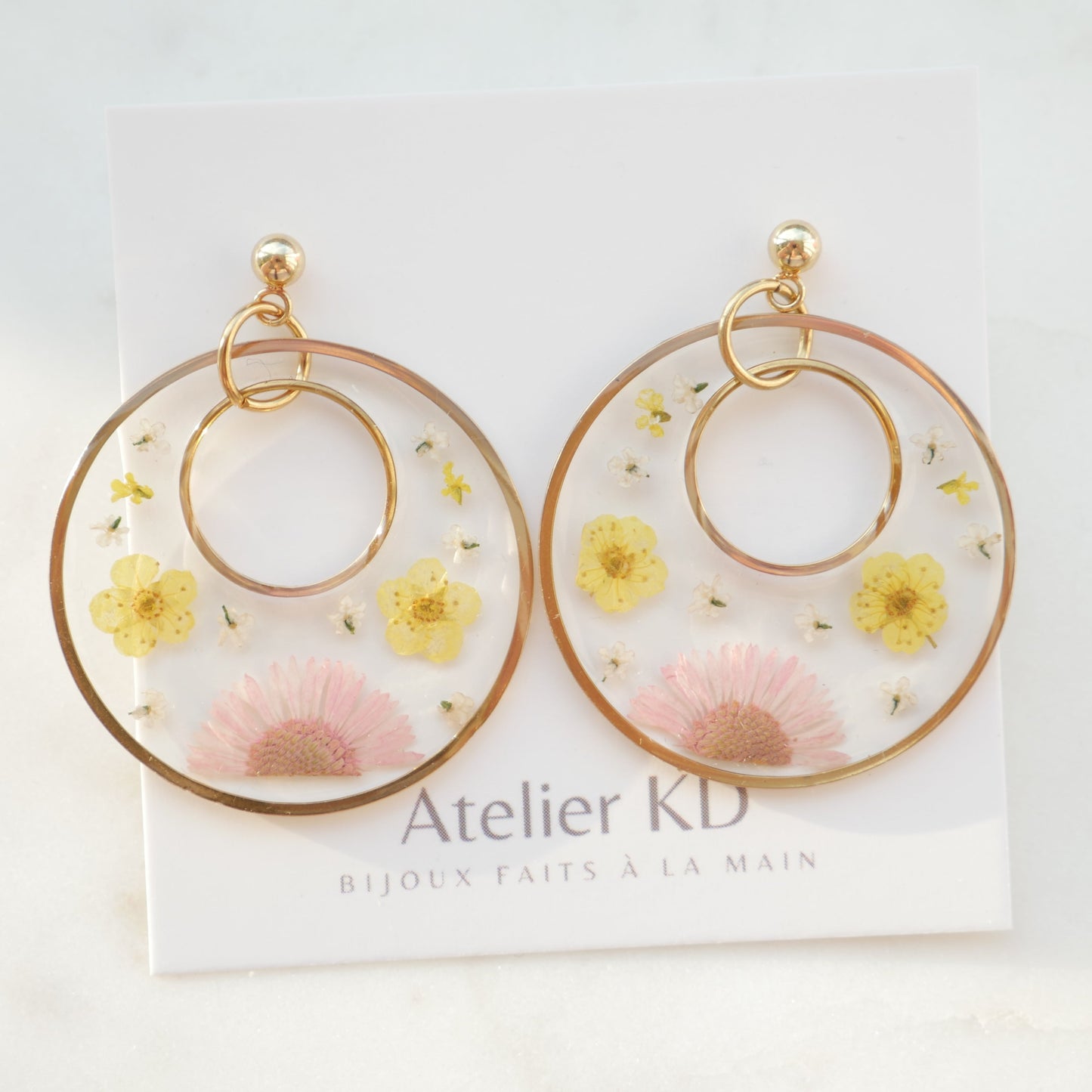 Boucles d'oreilles Thalia rose et jaune - rond - (XL) - Velora