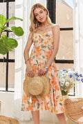 ADORA Smocked Back Floral Adjustable Strap Midi Dress - Velora Luxury Fashion