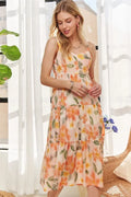 ADORA Smocked Back Floral Adjustable Strap Midi Dress - Velora Luxury Fashion