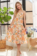 ADORA Smocked Back Floral Adjustable Strap Midi Dress - Velora Luxury Fashion