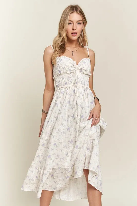 ADORA Smocked Floral Sweetheart Neck Cami Dress - Velora Luxury Fashion