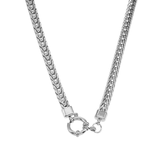 ALICE Silver (White Gold): Chunky Link Chain Necklace with Ring Fastener Pendant - Velora Luxury Fashion