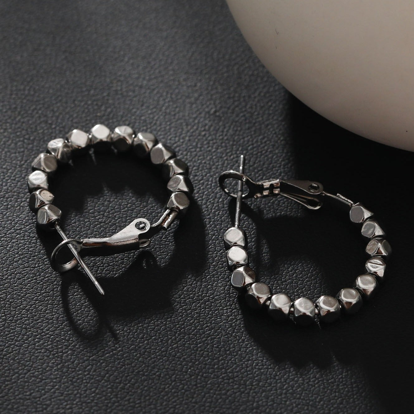 ANDALI Square Beads Hoop Silver Earrings - Velora Luxury Fashion