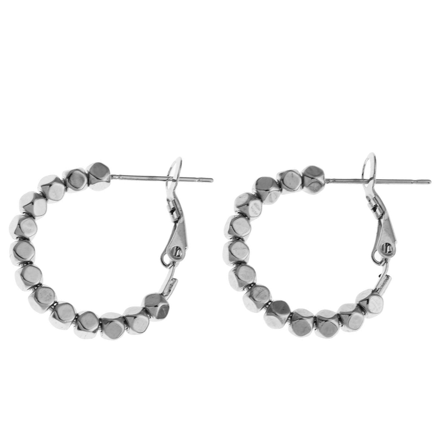 ANDALI Square Beads Hoop Silver Earrings - Velora Luxury Fashion